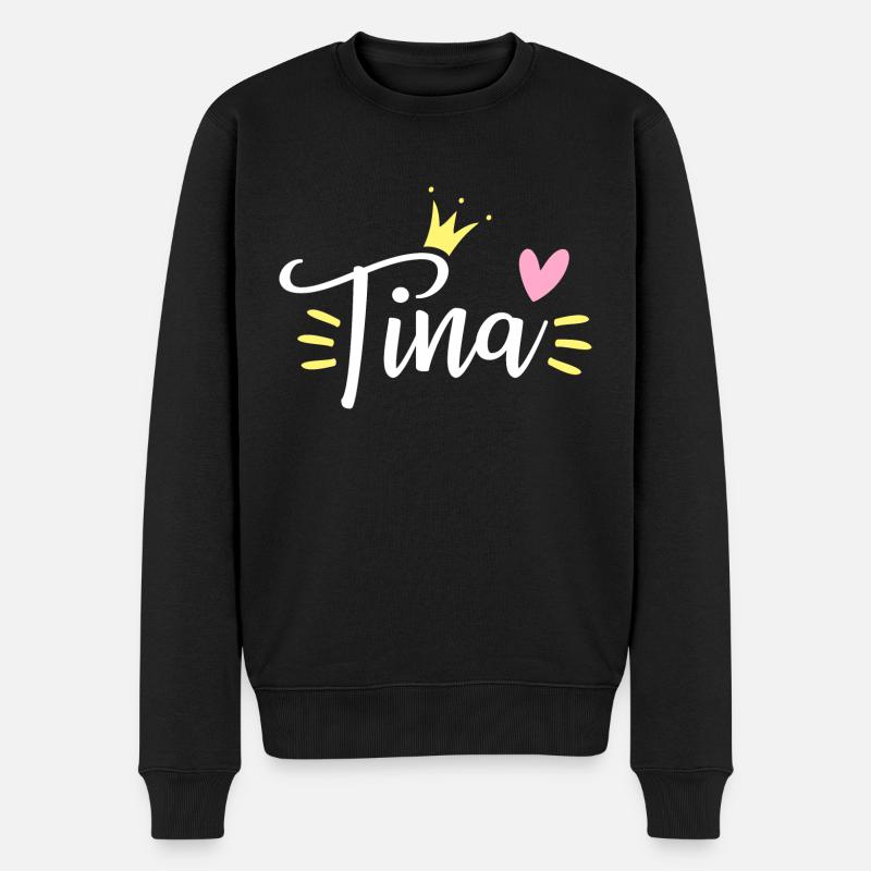 Tina Name Krone - Männer Premium Bio Pullover - Schwarz