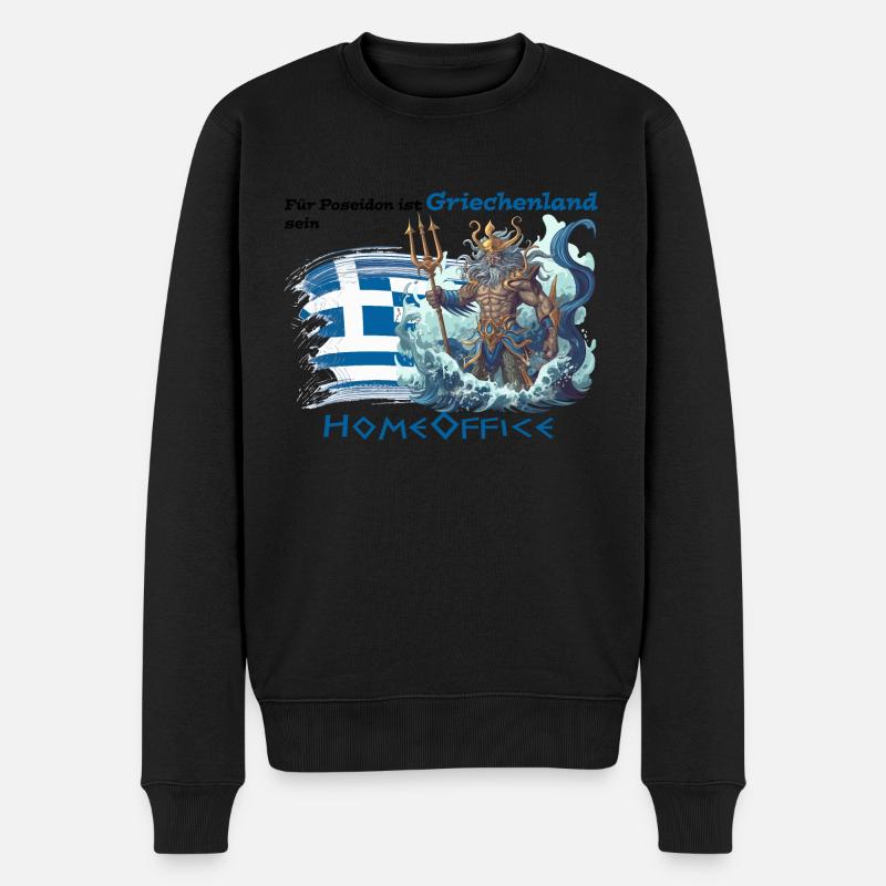 Für Poseidon ist Griechenland sein Homeoffice - Männer Premium Bio Pullover - Schwarz