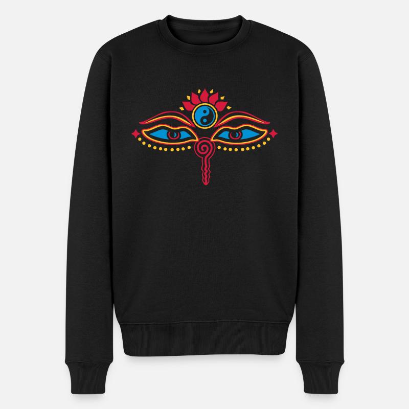 Buddha Augen, Buddhismus, Yoga, Yin Yang, Lotus - Männer Premium Bio Pullover - Schwarz