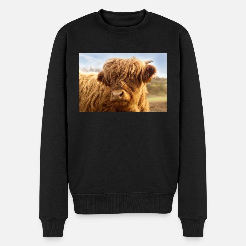 Petite vache, veau brun regarde la caméra - Pull Premium bio Homme - noir