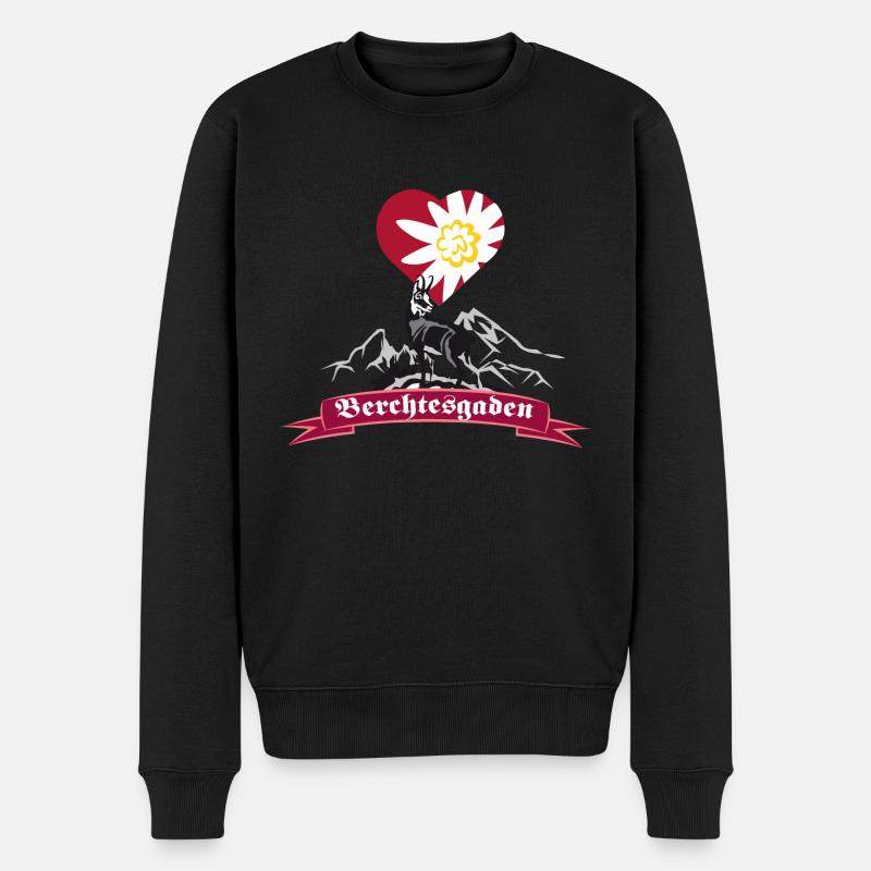 Berchtesgaden Watzmann Gams Herz - Männer Premium Bio Pullover - Schwarz