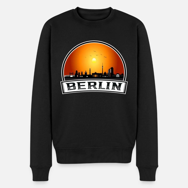Berlin Skyline Retro Sun lettrage - Pull Premium bio Homme - noir