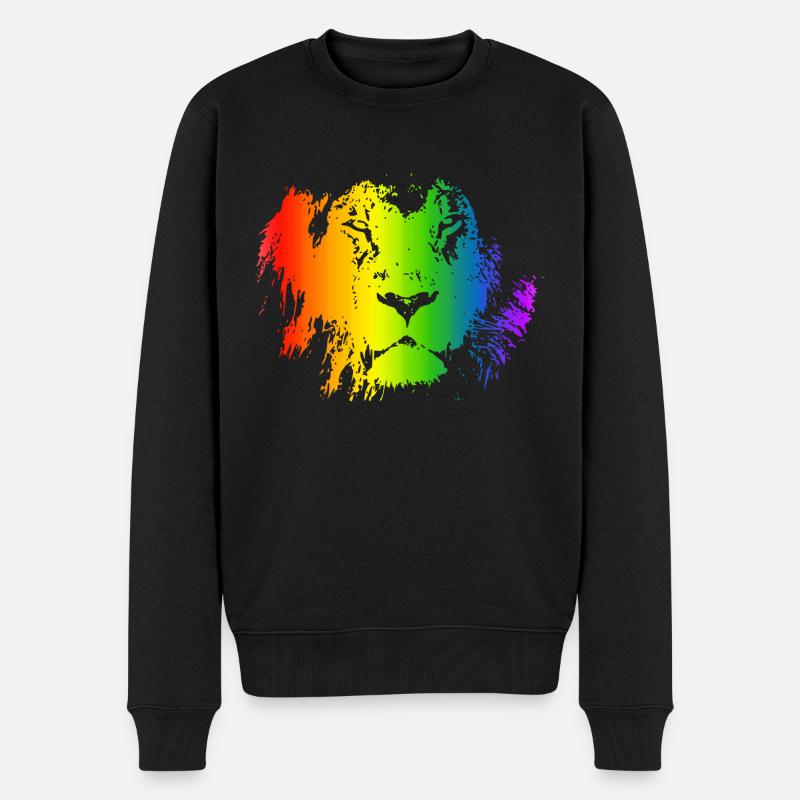 Löwe Regenbogen Tier Gesicht bunt katzenartig - Männer Premium Bio Pullover - Schwarz