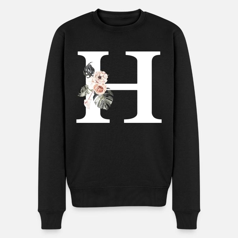 Tropischer Blumenbuchstabe H - Männer Premium Bio Pullover - Schwarz