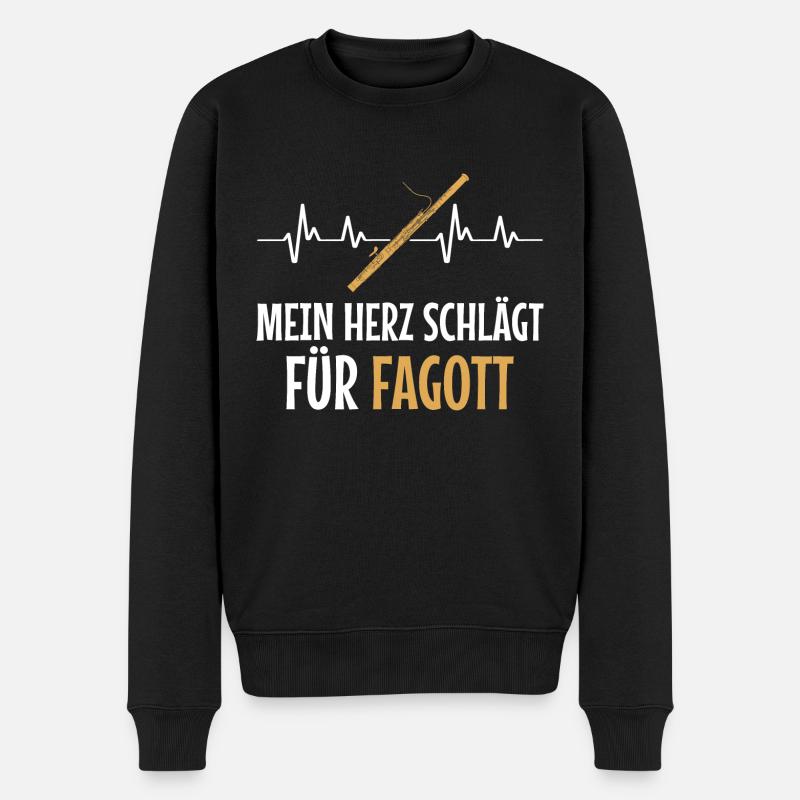 Fagott Herzschlag Fagottist Instrument - Männer Premium Bio Pullover - Schwarz