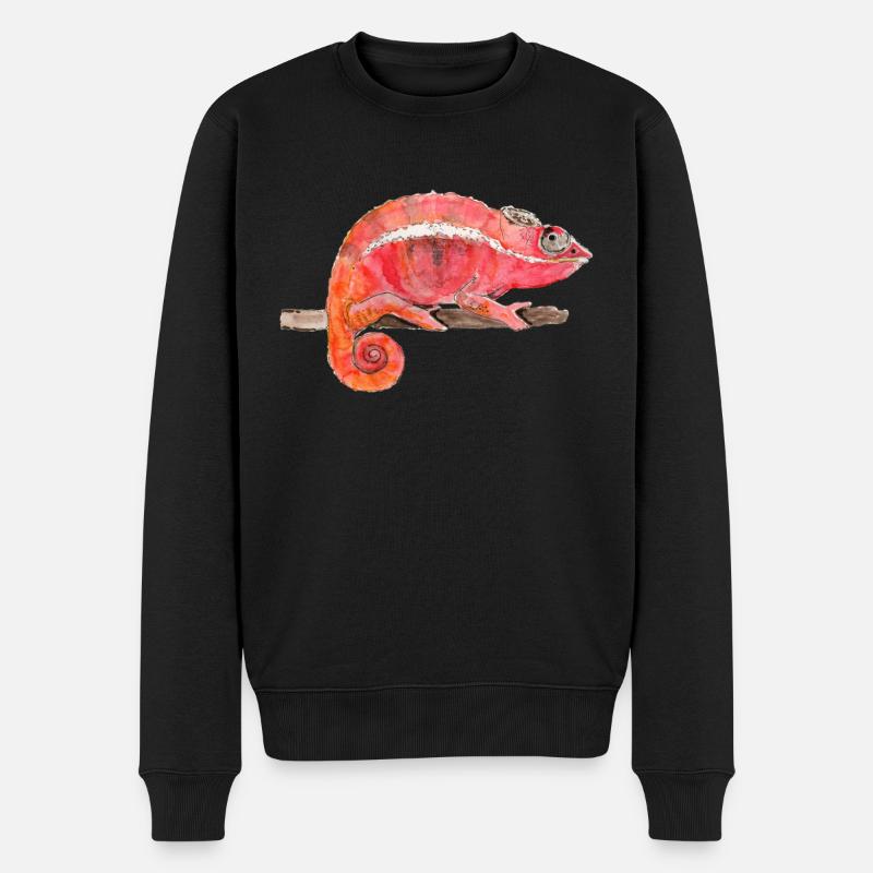 Rötliches Chamäleon auf Ast sitzend Aquarell - Männer Premium Bio Pullover - Schwarz