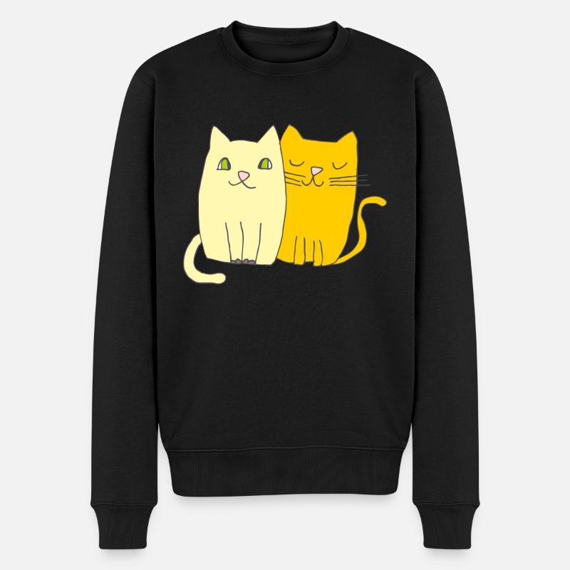 katzen liebe gelb orange - Männer Premium Bio Pullover - Schwarz