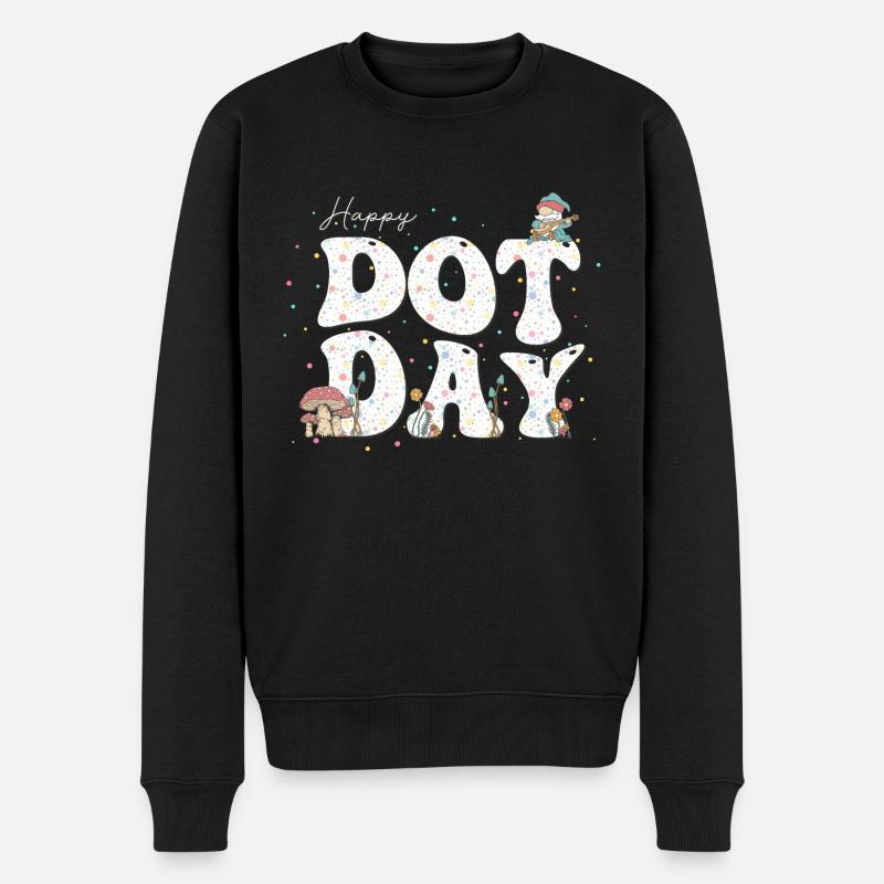 Happy Dot Day Hippie Blumen Gnom Groovy Lehrer - Männer Premium Bio Pullover - Schwarz