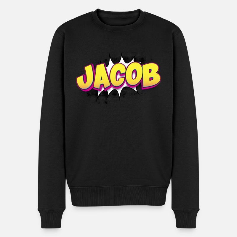 Jacob Benutzerdefinierter Name Comic-Stil Pop-Art, Jacob - Männer Premium Bio Pullover - Schwarz