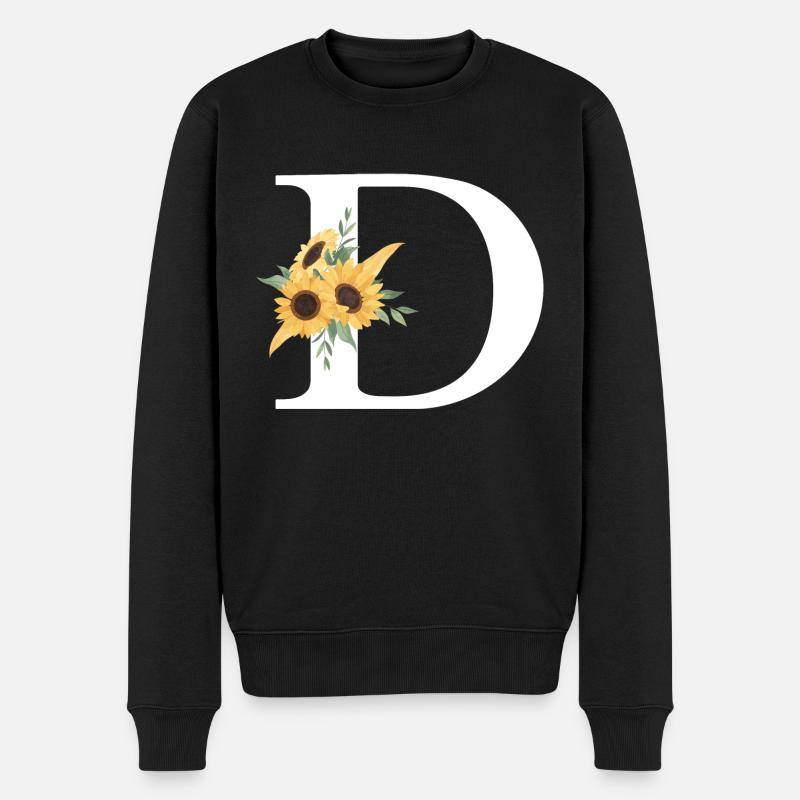Blumenbuchstabe D Sonnenblume - Männer Premium Bio Pullover - Schwarz
