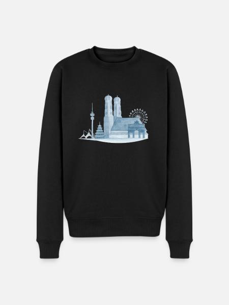 Munich Skyline - Hand Painted Watercolor - Men's Premium Organic Jumper - black