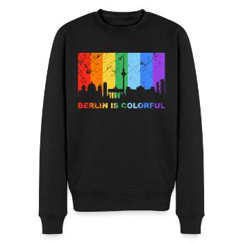 Berlin is colorful Regenbogen LGBT CSD Gay Pride - Männer Premium Bio Pullover - Schwarz - Vorne - Nico (187cm)