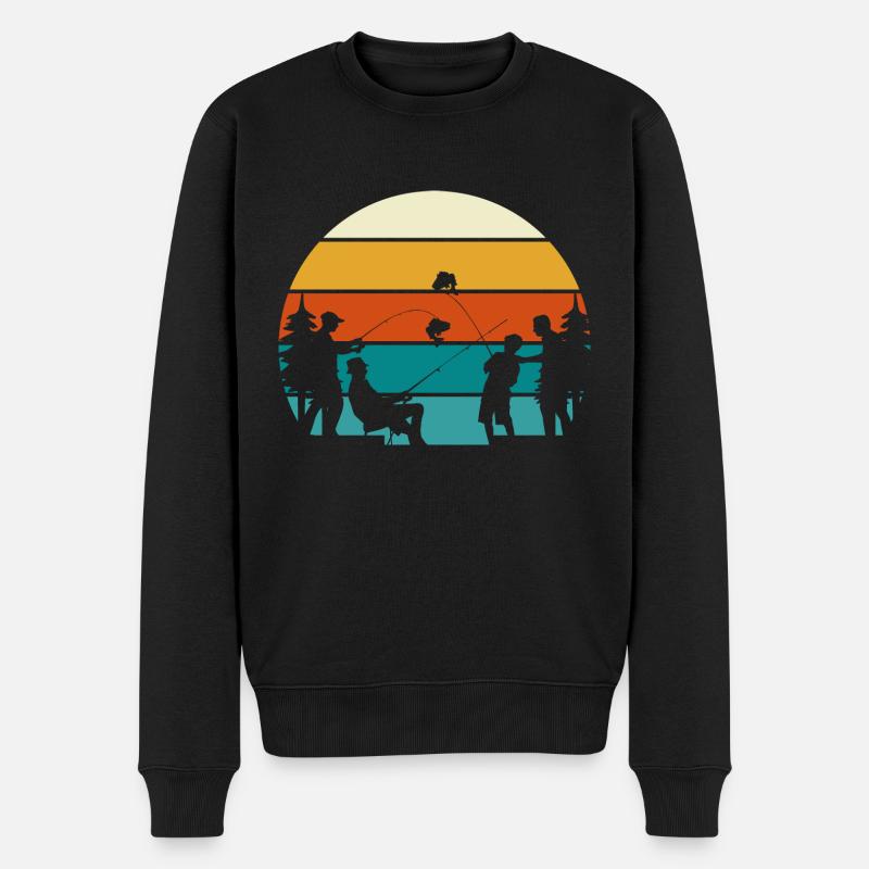 Retro Fishing - Männer Premium Bio Pullover - Schwarz
