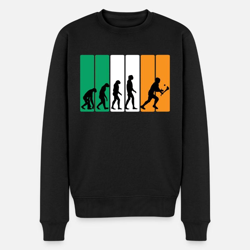 Die Evolution von Hurling - Männer Premium Bio Pullover - Schwarz