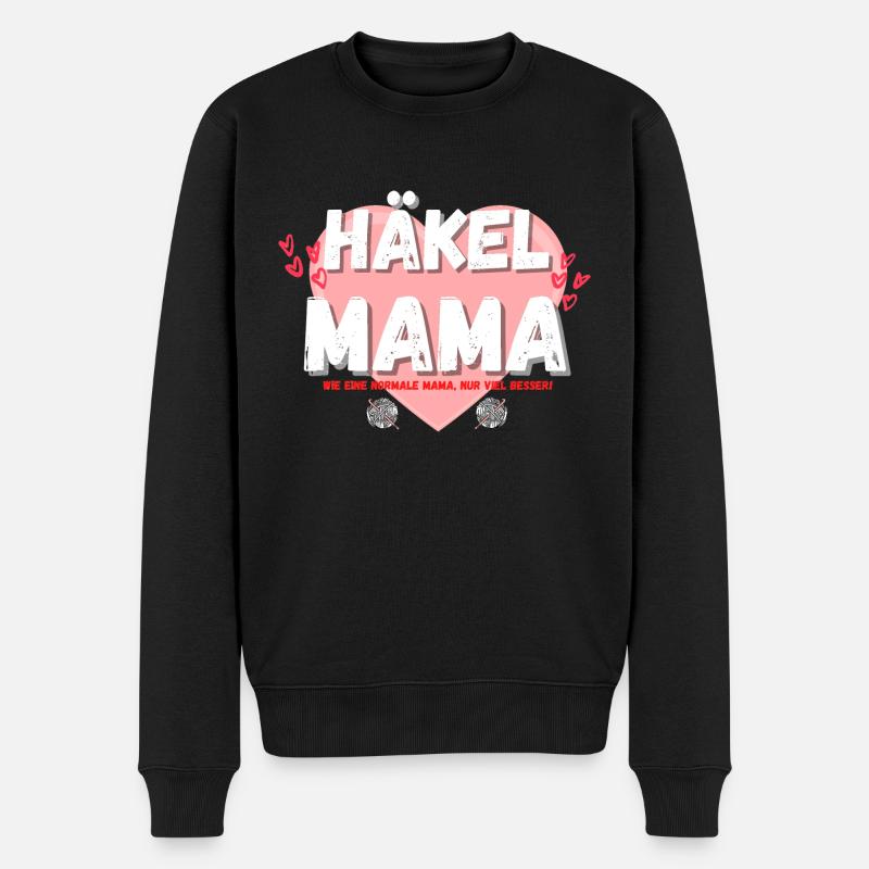 Häkelmama! Häkeln Mutter rosa Herz rot Herzen - Männer Premium Bio Pullover - Schwarz