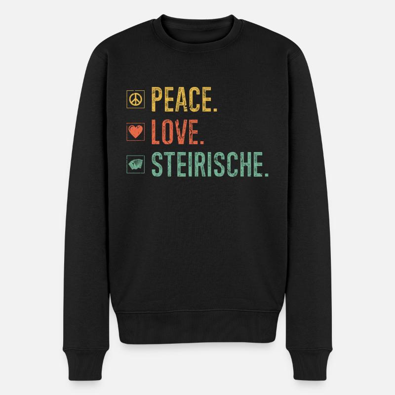 Peace Love Steirische Harmonika, Retro Quetschn - Männer Premium Bio Pullover - Schwarz