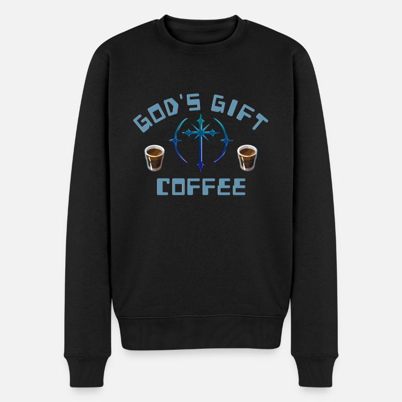 Coffee - Spruch - Männer Premium Bio Pullover - Schwarz