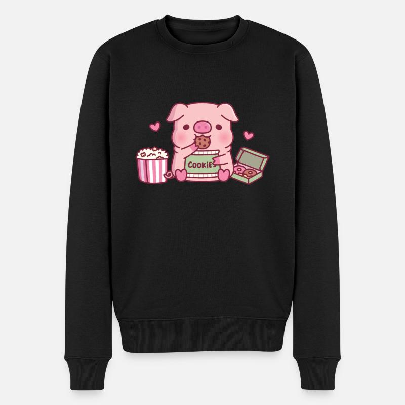 Mignon cochon grignotant des biscuits - Pull Premium bio Homme - noir