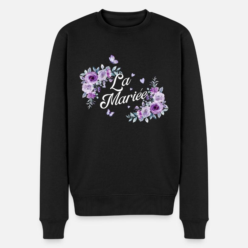 Die lila Blumenbraut - Männer Premium Bio Pullover - Schwarz