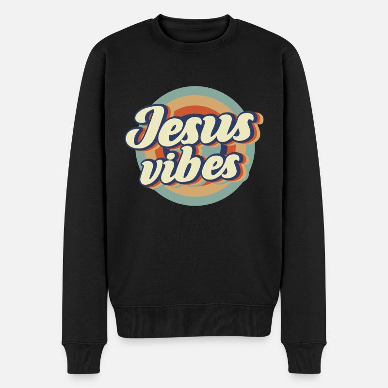 Jesus Vibes cool Jesus Christus Sohn Gottes Design - Männer Premium Bio Pullover - Schwarz