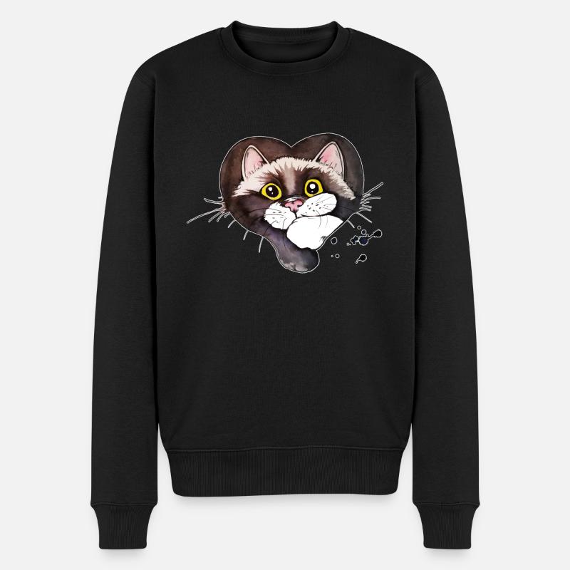 schwarz-weiße Katze, Herz - Männer Premium Bio Pullover - Schwarz