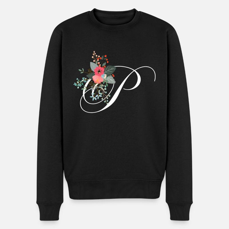 Lettre p fleuris - Pull Premium bio Homme - noir