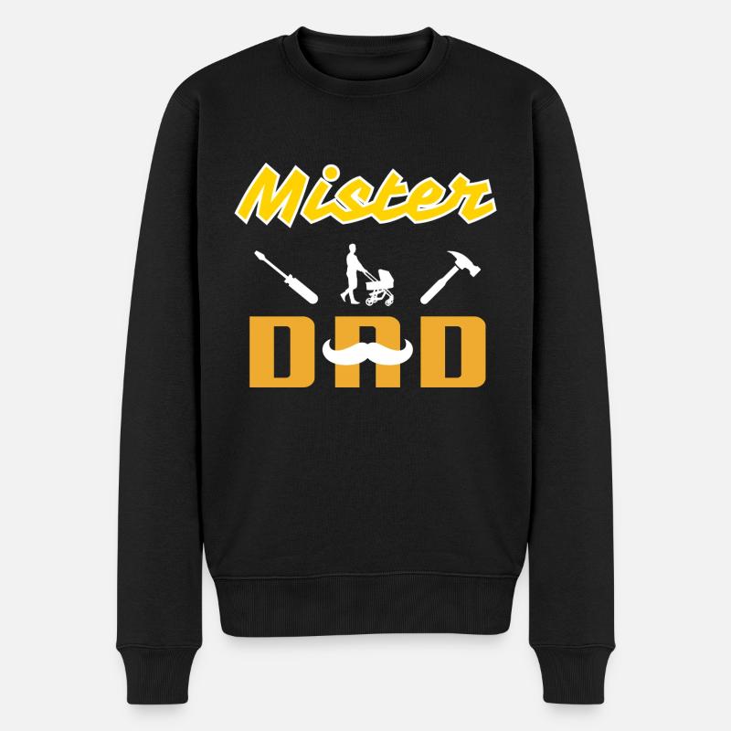 Mister Dad Moustache Blanche - Pull Premium bio Homme - noir