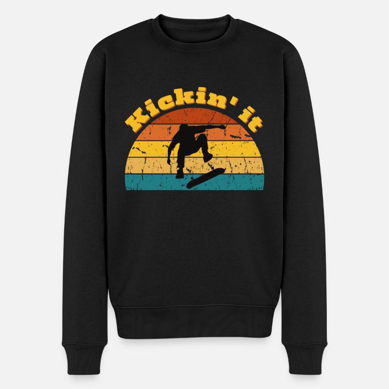 Skateboard Skateboarding Retro Sunset - Pull Premium bio Homme - noir