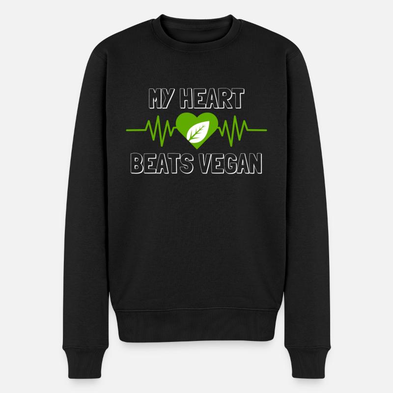 My Heart Beats Vegan - Männer Premium Bio Pullover - Schwarz