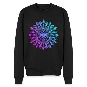 Mandala flower pink purple turquoise - Men's Premium Organic Jumper - black - Front - Nico (187cm)