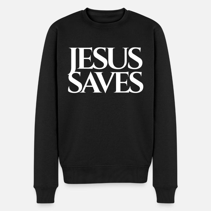 Jesus rettet - Männer Premium Bio Pullover - Schwarz