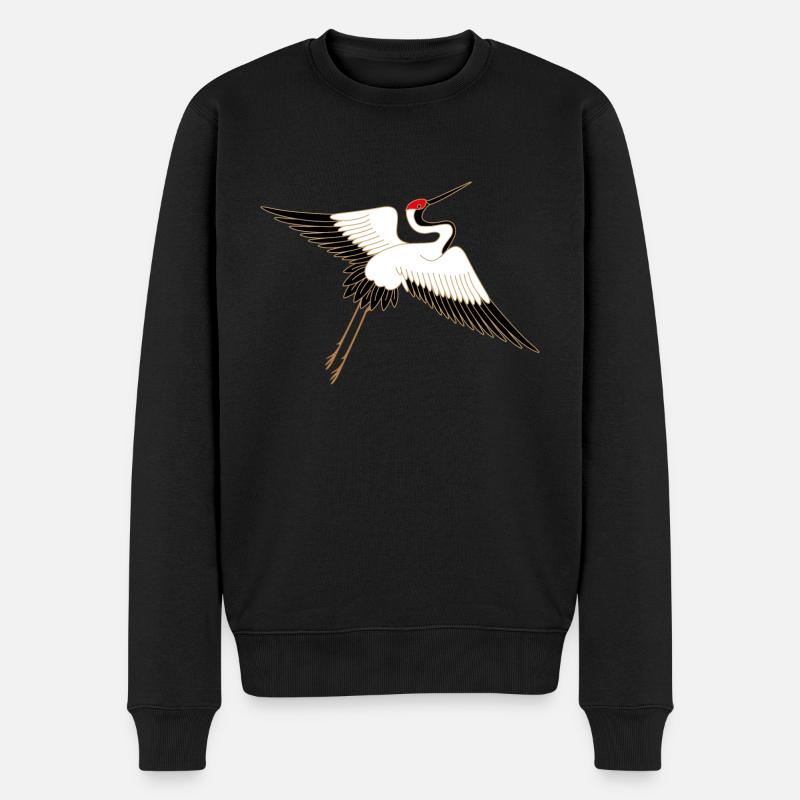 japanischer Kranich - asian red-crowned crane - Männer Premium Bio Pullover - Schwarz