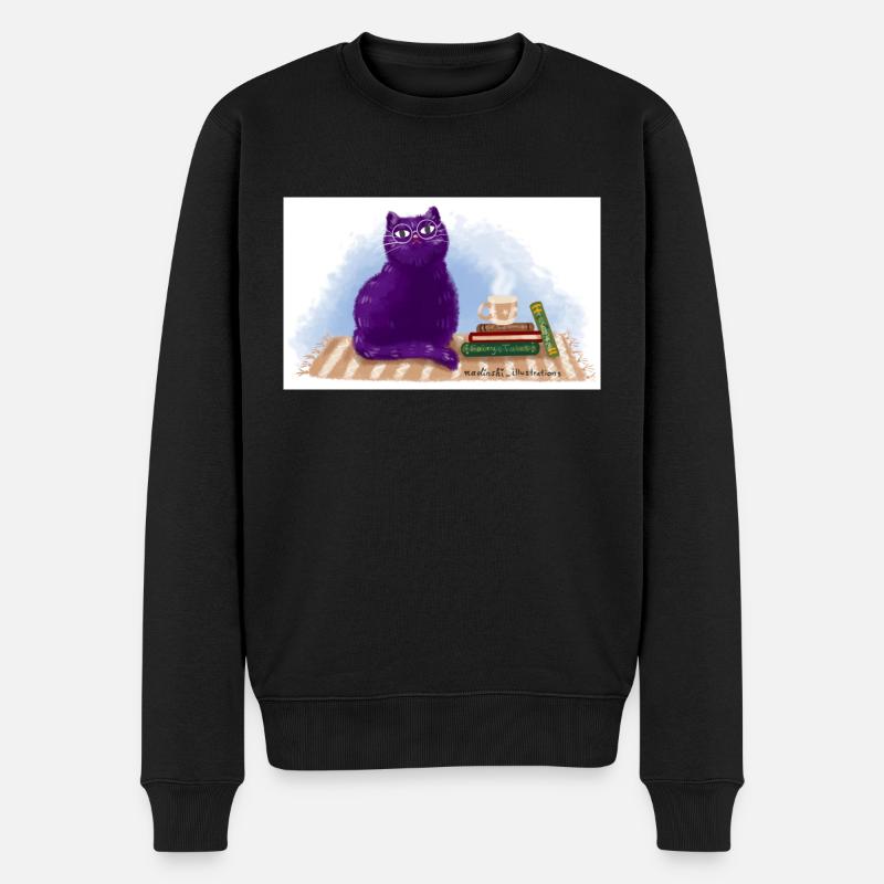 Katze, Bücher und Tee - Männer Premium Bio Pullover - Schwarz