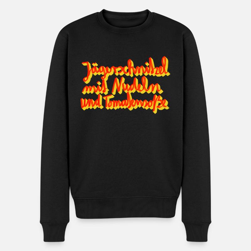 Jägerschnitzel mit Nudeln und Tomatensoße - Männer Premium Bio Pullover - Schwarz