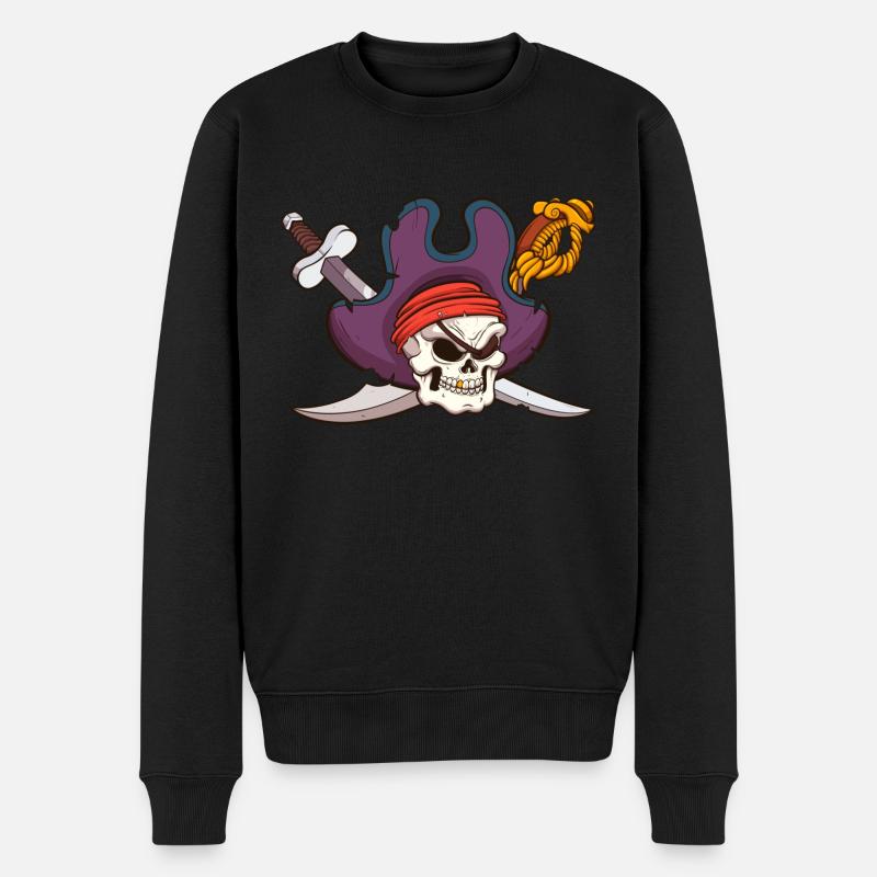 Piratenschädel - Männer Premium Bio Pullover - Schwarz