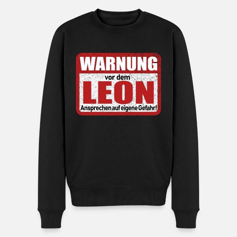 Leon Name Lustiges Warnschild - Männer Premium Bio Pullover - Schwarz