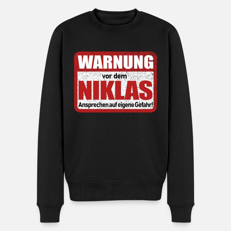 Niklas Name Lustiges Warnschild - Männer Premium Bio Pullover - Schwarz