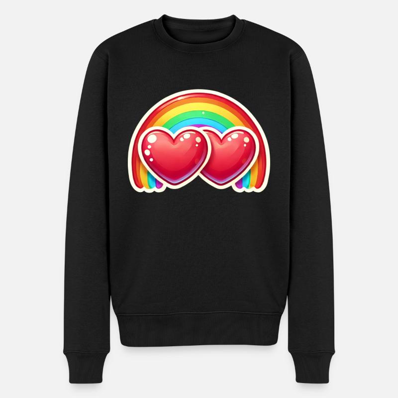Herzen mit Regenbogen - Männer Premium Bio Pullover - Schwarz