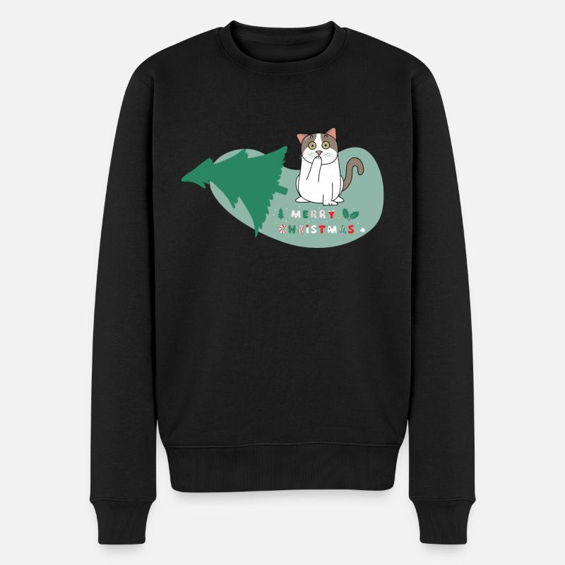 Pfotschaprès Noël - Chat et sapin de Noël - Pull Premium bio Homme - noir