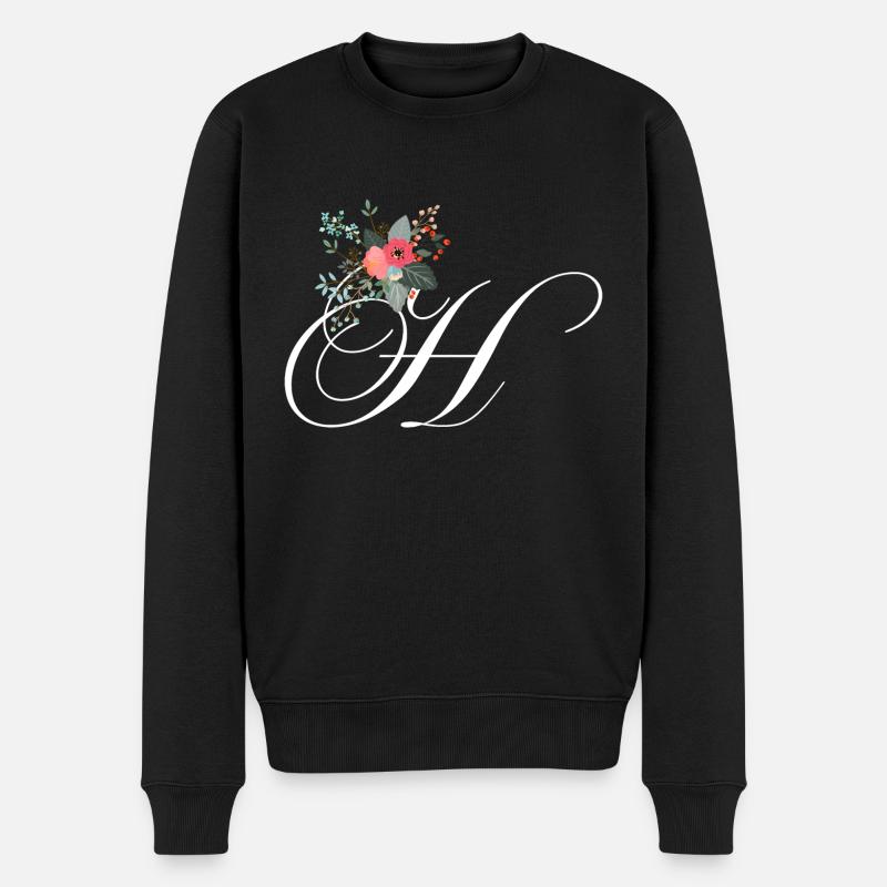 Lettre h fleuris - Pull Premium bio Homme - noir