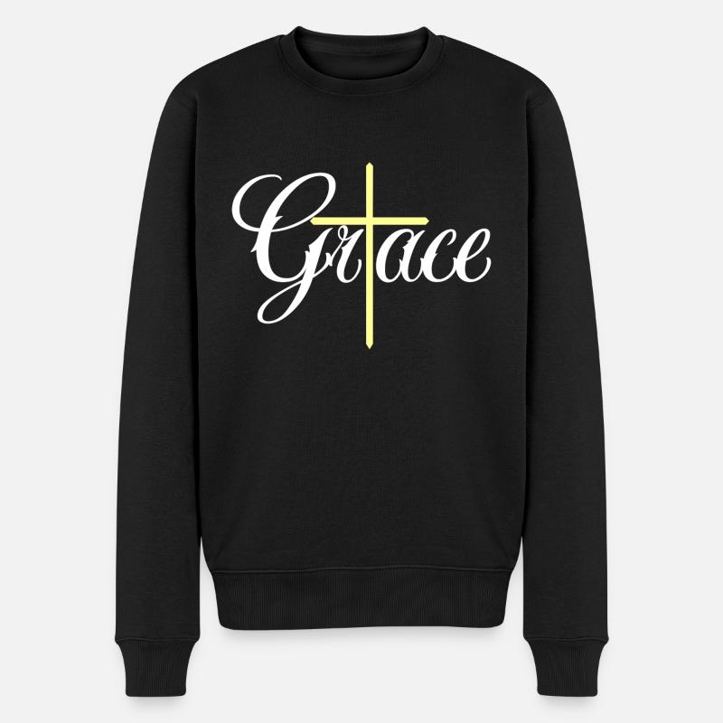 Grace | großes Kreuz - Männer Premium Bio Pullover - Schwarz