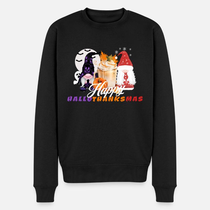 Happy Hallothanksmas - Männer Premium Bio Pullover - Schwarz