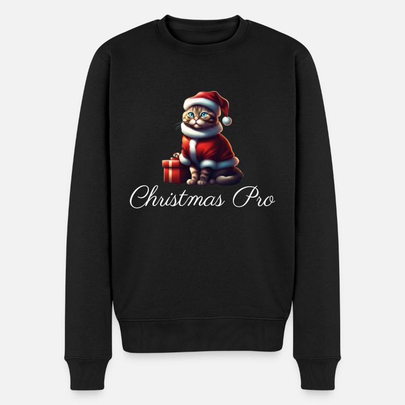 Samtpfote im Santa Look - Be Christmas Pro! - Männer Premium Bio Pullover - Schwarz