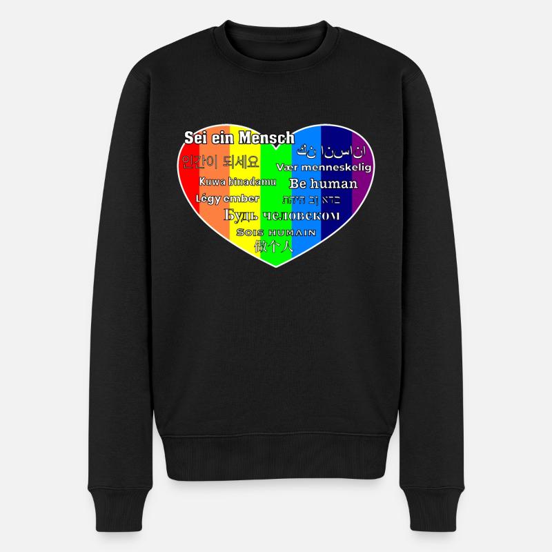 Sei ein Mensch - Männer Premium Bio Pullover - Schwarz