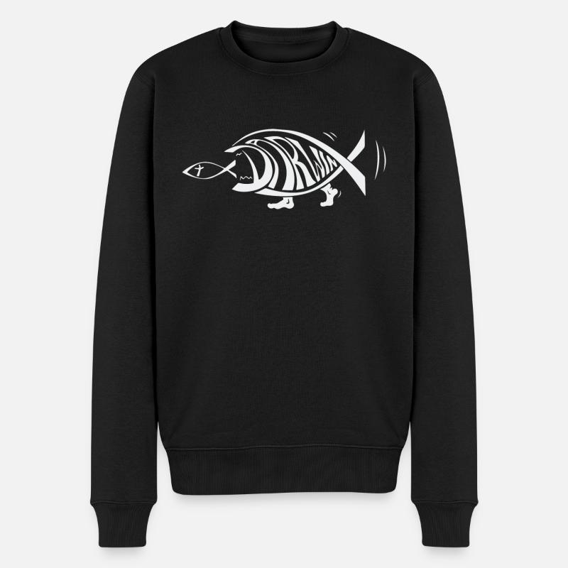 Darwin Fisch essen Jesus Fisch Lustige Evolution - Männer Premium Bio Pullover - Schwarz