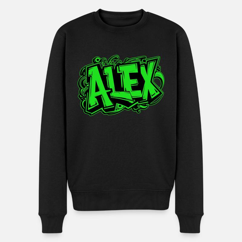Alex Name Graffiti grün - Männer Premium Bio Pullover - Schwarz