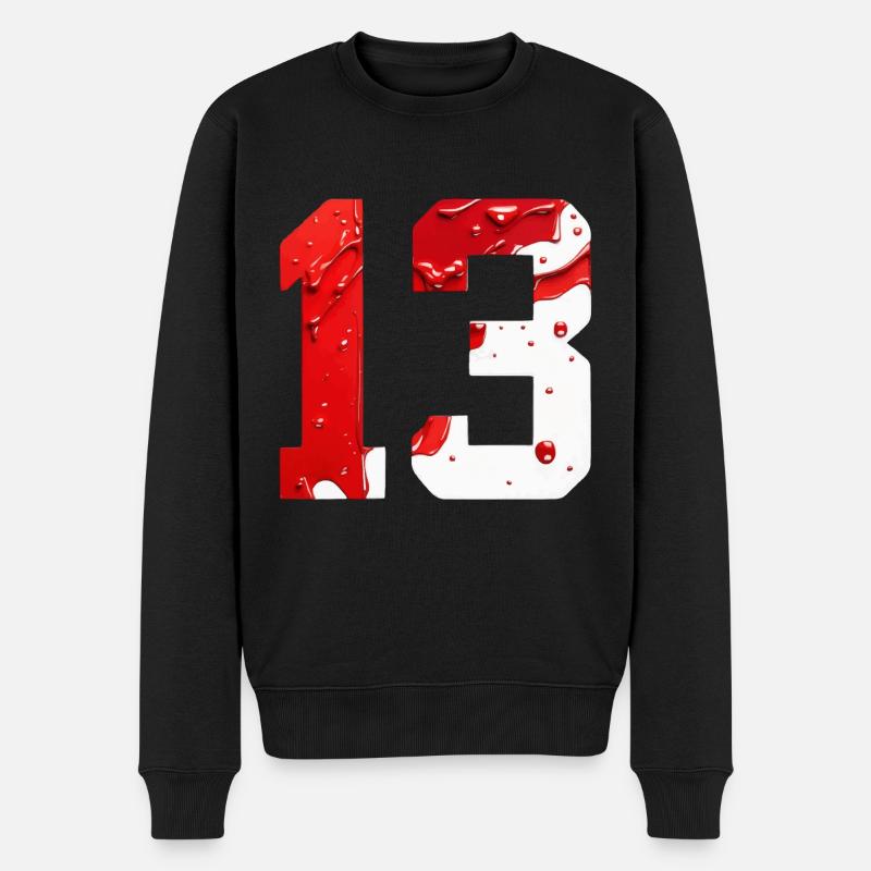 NR. 13 NUMMER 13 ROT WEIß 13. GEBURTSTAG - Männer Premium Bio Pullover - Schwarz