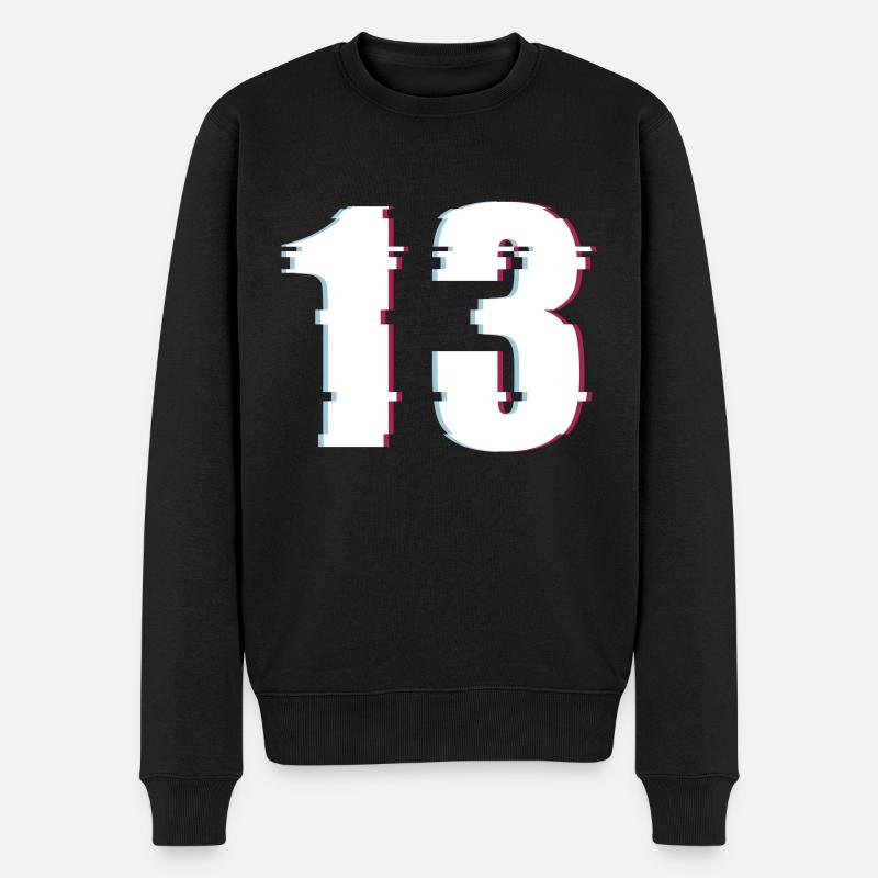 13 Dreizehn Thirteen Zahl Effekt Verzerrt Nummer - Männer Premium Bio Pullover - Schwarz