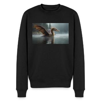 Ein realistischer böser dunkler Drache in einem nebligen Fluss - Männer Premium Bio Pullover - Schwarz - Vorne - Nico (187cm)