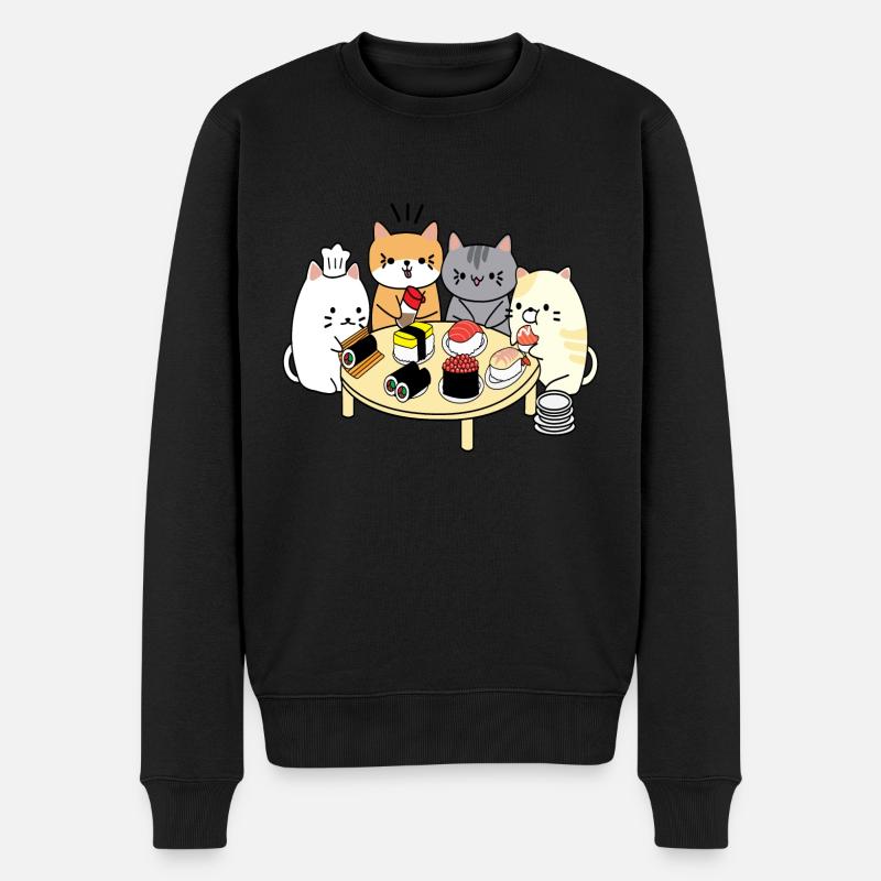 Katze Sushi - Männer Premium Bio Pullover - Schwarz
